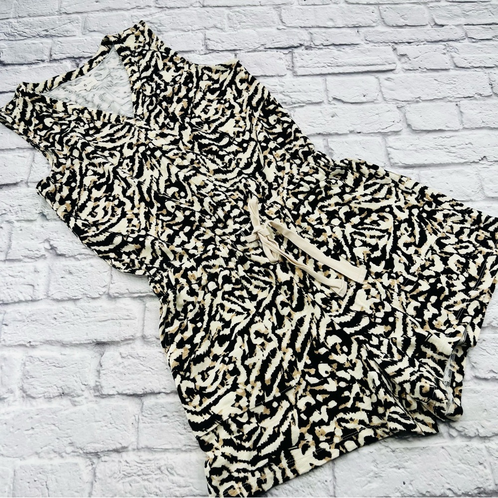 Lou & Grey Romper Womans Small Black and Cream Patterned Sleeveless Tie Waist